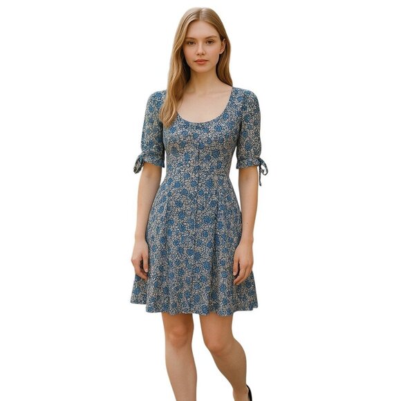 Free People Blue Floral Lace-Up Boho Cottagecore Mini Dress Small NWT - Picture 1 of 8